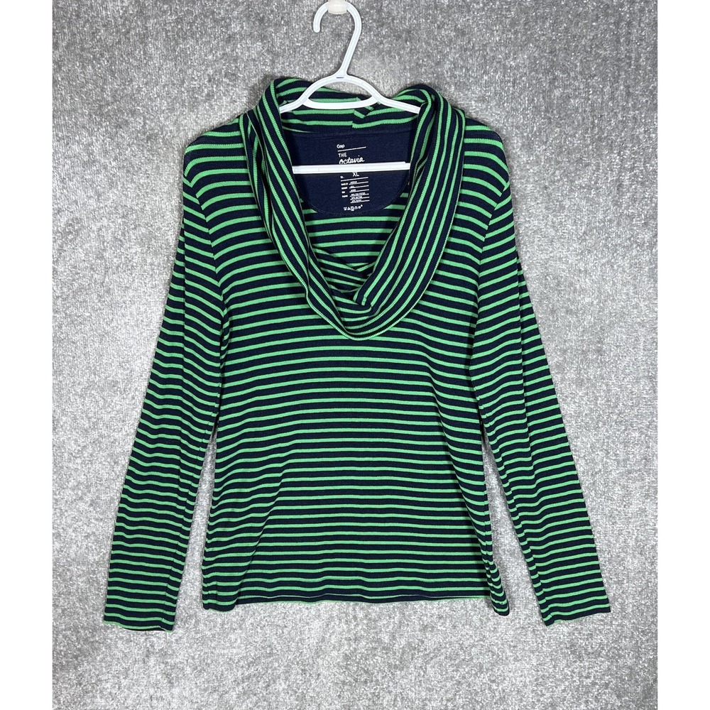 Gap The Octavia Waffle Cowl Neck Top Womens Size XL Blue Green Striped Knit